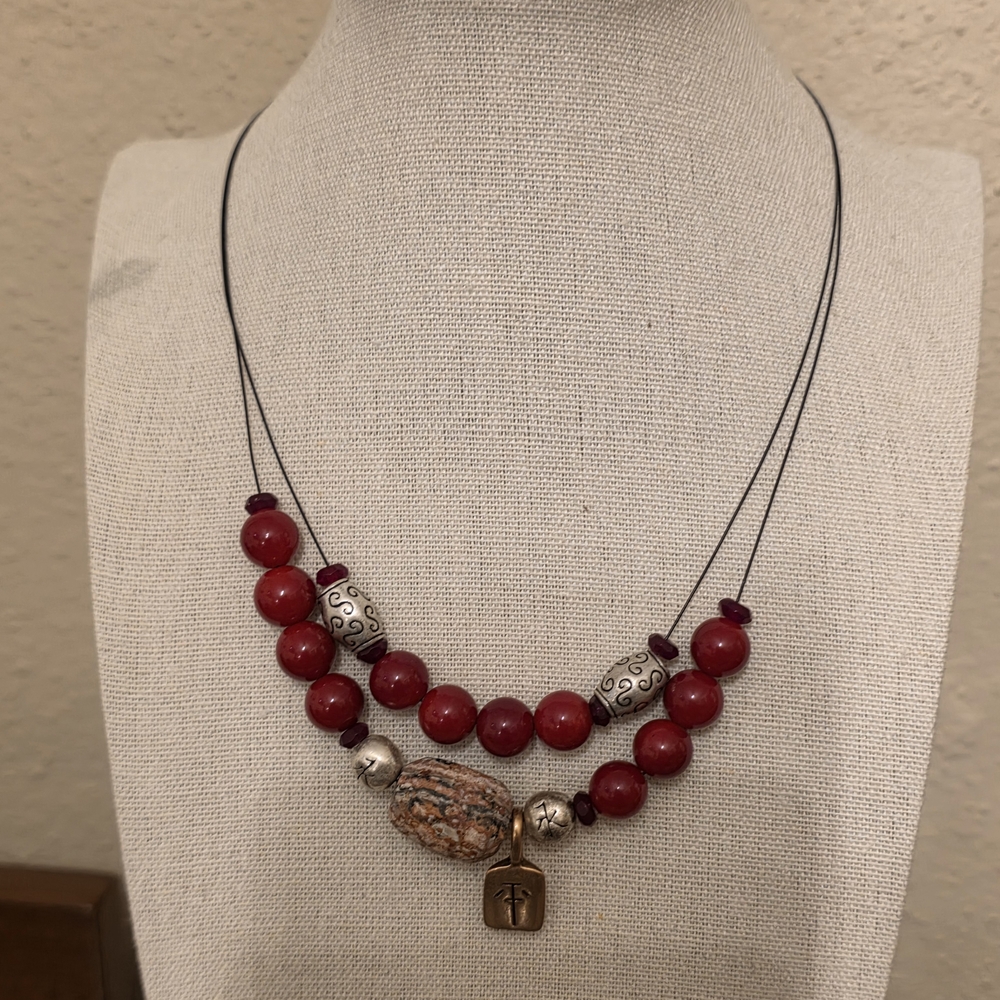Chico's Red and Silver Beaded Necklace